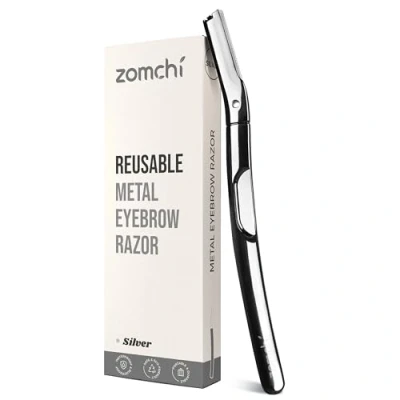 Image of ZOMCHI Eyebrow Razor and Face for Women Men, Reusable Metal Handle, Dermaplane with Protective Silicone Cap, Polished Silver