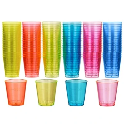 Image of MATANA 60 Plastic Shot Glasses, Neon (30ml / 1oz) Reusable Glasses Plastic, Glass, Jelly Shots, Sample Tasting Cups for Parties, Birthdays, Weddings, Stag, Hen Parties