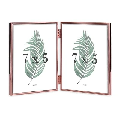 Image of Inov8 Framing Tarnish Resistant Silver Plated Picture Frame Rose Gold Thin Edge Double Design for Two Photos 7x5 Inch (18x12cm)
