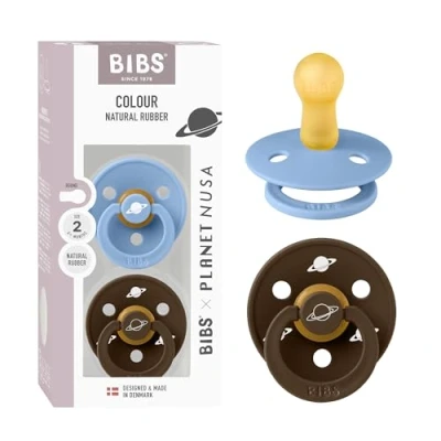 Image of BIBS Colour Nusa Collection Pacifier Soother 2 Pack, BPA Free Dummy, Round Nipple. Natural Rubber Latex, Made in Denmark, Size (6+ Months) Sky Blue Mix