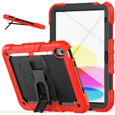 Image of ArmourSHIELD Case For Apple iPad 10th Generation 10.9&quot; / 10 2022 Full Body HEAVY DUTY Shockproof with Folding Stand, Screen Protector &amp; Pencil Holder, Kids Schools Work Case, Red