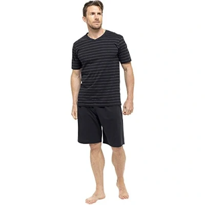 Image of Mens/Gentlemens Nightwear/Sleepwear Striped Short Sleeve T Shirt &amp; Shorts Pyjama Set, Black Large