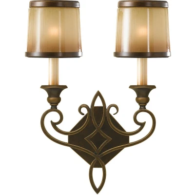 Image of Justine 2 Light Indoor Candle Wall Bronze with Oak Glass Shades, E14