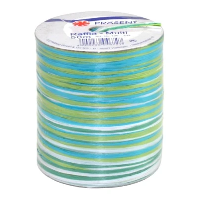 Image of C.E. Pattberg RAFFIA Multicolour green blue white Ribbon, 55 yards Gift Ribbon for Wrapping Presents, 5 Strand Gifts, Accessories Decorating and Handicrafts, every occasion