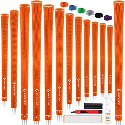 Image of SAPLIZE Rubber Golf Grips, 13 Set with Complete Regripping Kit, Midsize, Club Grip, Orange