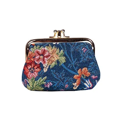 Image of Signare Tapestry Cute Exquisite Double Pocket Kiss Lock Coin Purse for Women with Floral Design (Flower Meadow Blue, FRMP FLMDBL)