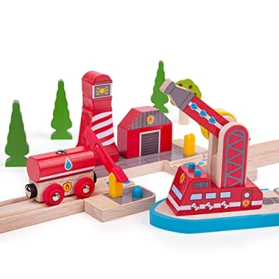 Image of Bigjigs Rail, Fire and Sea Rescue, Wooden Toys, Train Accessories, Rescue Vehicles Crane For Set, Toys 3 4 5 Year Olds