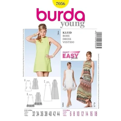 Image of Burda Ladies Easy Sewing Pattern 7056 Short &amp; Floor Length Dresses Sizes: 6 18