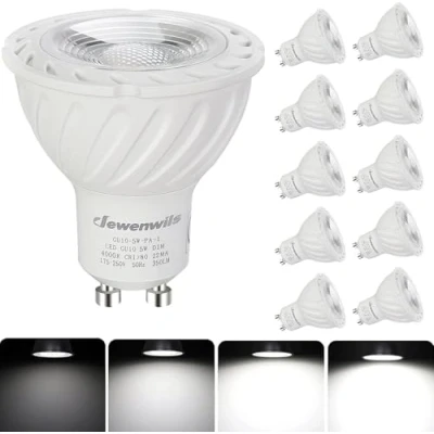 Image of DEWENWILS GU10 LED Bulbs Dimmable, 5W(50W Halogen Equivalent), Nature White 4000K, Spot Lights for Ceiling, 350LM Energy Saving Light Lamp, 38¬ Beam Angle, CRI 80+, 10 Pack
