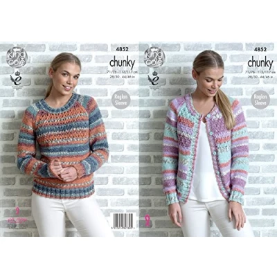 Image of King Cole 4852 Knitting Pattern Womens Raglan Cardigan and Sweater in Drifter Chunky