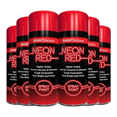 Image of Classic Signature 6 x Neon Red 200ML, Spray Paint Aerosol Fluorescent Bright Graffiti (Banksey) Matt Finish