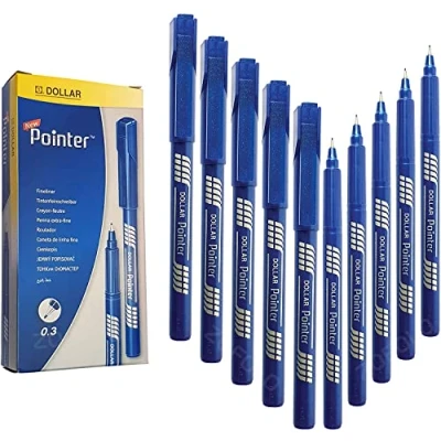 Image of DOLLAR Fineliner Pens, BLUE, 0.3mm Ultra Fine Felt Tip, Pack of 10, Precise Writing, Write Draw Sketch Colour Mark Line Pens