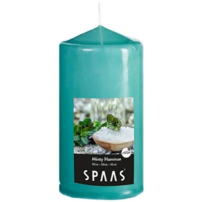 Image of Spaas Scented Cylinder Pillar Candle 80/150 mm, 65 Hours, Minty Hamman, Emerald Green