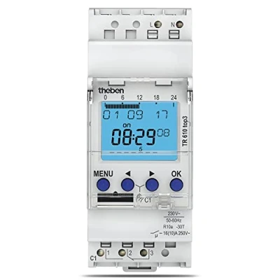 Image of Theben 6100130 TR 610 top3 Digital, 1 Channel time Switch with Weekly Program, App programmable, Perfect for LED, DIN Rail, Timer