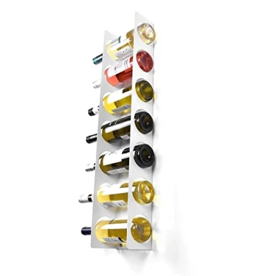 Image of Okunai Steel Wall Mounted Cabinet Narrow Wine Rack Durable, Tall Vertical Bottle Holder Storage Small for Bar, Home, Cellar, Kitchen (White 7 Capacity)
