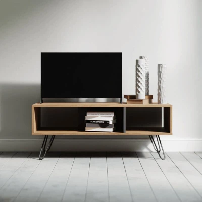 Image of Home Source Harlem Occasional Coffee Table, Oak Effect and Grey Finish, Storage, Engineered Wood, Open Shelf
