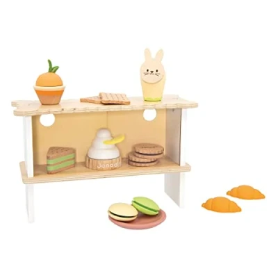 Image of Janod Cake Display Stand 12 Accessories Pretend Play FSC Wooden Toy Imagination Enhancing 3 Years +, J06557, White Wood