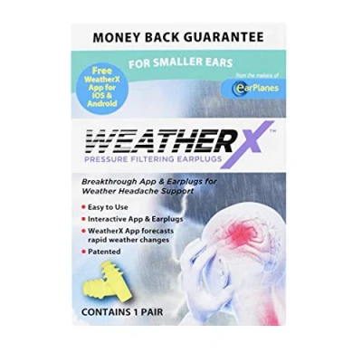Image of WeatherX Migraine Prevention Pressure Filtering Earplugs for Shifts in Barometric Weather Pressure, Smaller Ears (1 Pair)