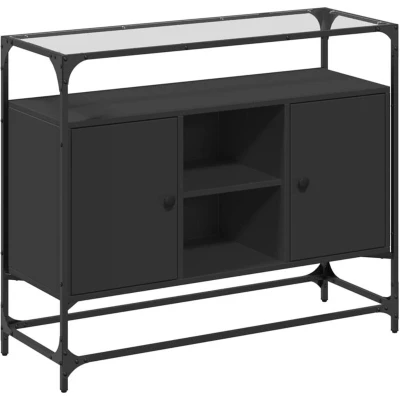 Image of vidaXL Sideboard with Glass Top Black 98x35x81 cm Engineered Wood