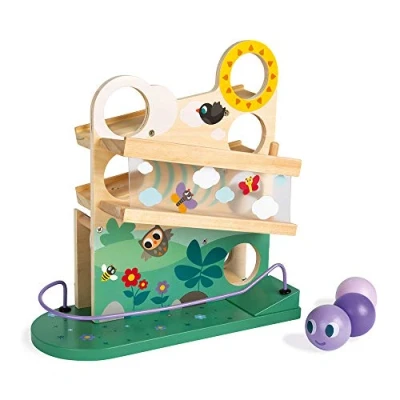 Image of Janod Wooden Caterpillar Ball Track Toddler Manipulation and Dexterity Toy For children from the Age of 1, 08055, Multicolored