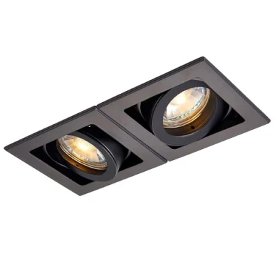 Image of Xeno Matt Black Indoor Ceiling Lights Mains Powered Twin Boxed Downlights Recessed GU10 Spotlights Adjustable Tilt LED Compatible Lamps