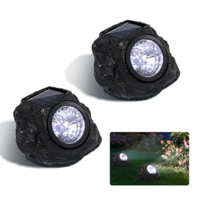 Image of EXTRASTAR Solar Stone Lights Outdoor, 6500K Cool White, IP44 Waterproof Powered Garden Lights, Decorative LED Landscape Lighting for Patio, Yard, Pathway (Pack of 2)