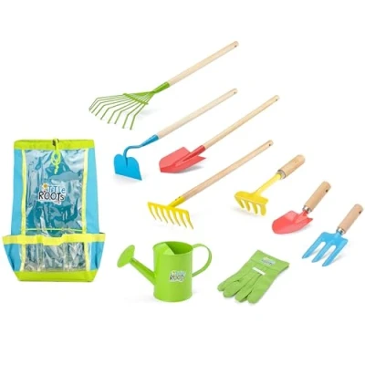 Image of Little Roots Kids Tool Backpack 9 Piece Set, with Watering Can, Gloves, Shovel, Gardening Garden Tools for Boys and Girls