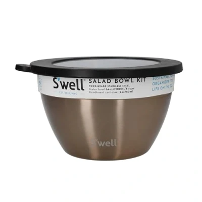 Image of S&#039;well Salad Bowl Kit, Pyrite, 1.9L Lunch Box with Condiment Container and Removable Tray Leak Proof Dishwasher Safe