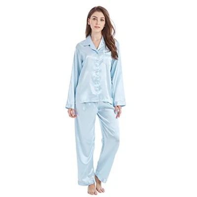 Image of Tony &amp; Candice Women&#039;s Sleepwear Classic Satin Pyjama Set, Nightwear (X Large, Light Blue)