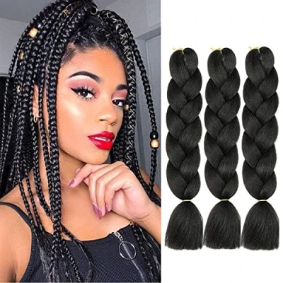 Image of WoWCFyyds Braiding Hair Kanekalon 3 Packs Ombre Jumbo Braids Extension 24 inch Professional For Crochet Twist Synthetic Hair（Black）