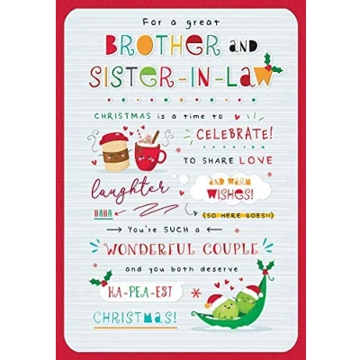 Image of Piccadilly Greetings Sentiment Christmas Card Brother &amp; Sister in Law 9 x 6 inches, Green
