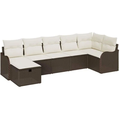 Image of vidaXL 7 Piece Garden Sofa Set with Cushions Brown Poly Rattan