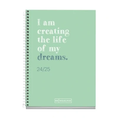 Image of Miquelrius School Diary 2024 2025, September 24 to June 25, 117 x 174 mm, Day Page Agenda, Lined Cardboard Cover, Agenda White Metallic Spiral, Spanish and English, Write Green