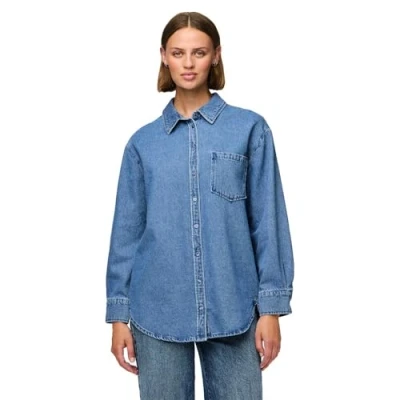 Image of Pieces Pcmaisie Shirt, Women&#039;s, Size: XS, Medium blue denim