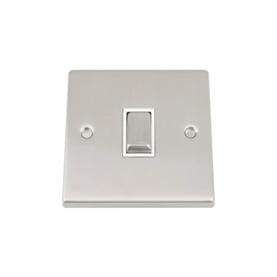 Image of Light Switch Single 1 Gang Satin Matt Chrome Square White Insert Metal Rocker 10 Amp 2 Way