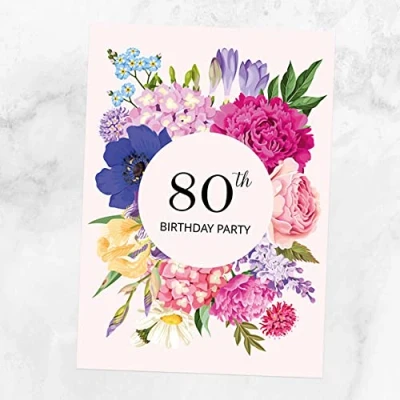 Image of Dotty about Paper 80th Birthday Invitations Bright Summer Flowers Pack of 10