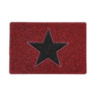 Image of Nicoman STAR Door Mat｜Entrance Barrier Dirt Trapper Floor Mat｜Patio Garden Conservatory Doormat｜Indoor Outdoor Matt｜Red/Black with Black Star,60x40cm