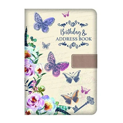 Image of Telephone Address &amp; Birthday Book A Z Index Beautiful Fabric Vintage Style Cover A5 Size Soft Padded with Magnetic Lock Butterflies