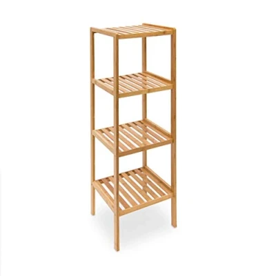 Image of Relaxdays Bamboo Bathroom Shelf with 4 Tiers, 110 x 33 cm, Free Standing Shelving Unit, Wooden Storage Shelves, Natural Brown