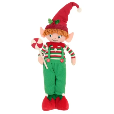 Image of Mr Crimbo Large Standing Christmas Elf Figure Fabric Decoration Ornament Red Green 79cm Boy