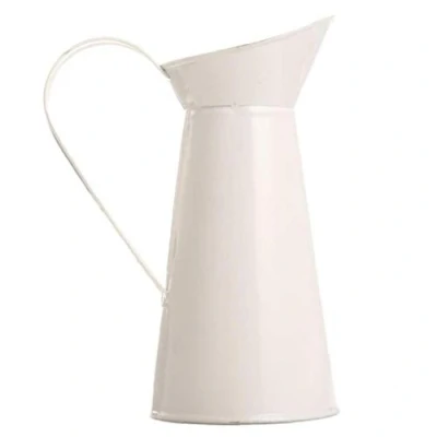 Image of Vintage Tall Metal Shabby Chic Cream Vase Pitcher Jug Flower Container for Wedding Home Decor