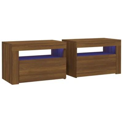Image of vidaXL Bedside Cabinets 2 pcs with LEDs Brown Oak 60x35x40 cm