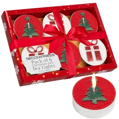 Image of DECO EXPRESS Christmas Tealight Candle Set, Multipack of 6, 12 or 15 with 2.5, 3 6 Hours Burning Time Festive Xmas Decor Unscented (Red/White Pack)