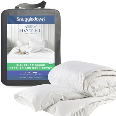 Image of Snuggledown Goose Feather &amp; Down Single Duvet 10.5 Tog All Year Round Premium Quilt Ideal for Summer Winter Soft Cotton Cover, Hypoallergenic, Machine Washable, Size (135cm x 200cm)