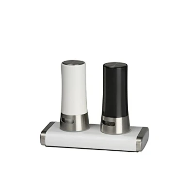 Image of Alpina 871125293727 Salt and Pepper Shakers with Magnetic Holder, Stainless Steel, White, 15 x 9 17.5 cm