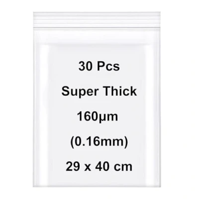 Image of Resealable Plastic Seal Bags, Super Thick Zip Lock Clear Storage Reusable Press Polythene Pouches, Sealable Baggies, Thickness 160μm(0.16mm) (30, 29x40cm)