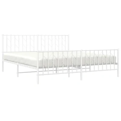 Image of vidaXL Metal Bed Frame without Mattress with Footboard White 180x200cm