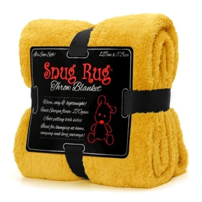 Image of Snug Rug Mustard Yellow Blanket Sherpa Fleece Fluffy Luxury For Sofa Blankets Warm Winter Soft Throws 127 x 178cm (50&quot;x 70&quot;)