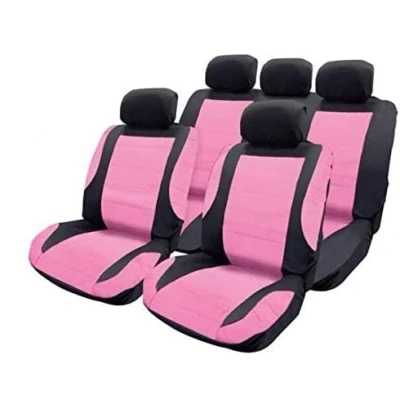 Image of MSA Pink Seat Cover Leather Look Black Set Seatbelt Steering Wheel Pads Car Racing Baby
