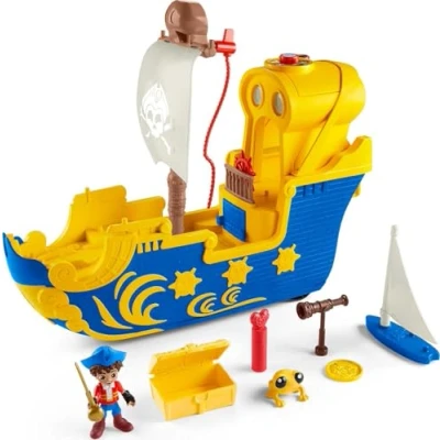 Image of Fisher Price Santiago of the Seas Pirate Ship Lights &amp; Sounds El Bravo Playset with Figure for Ages 3+ Years